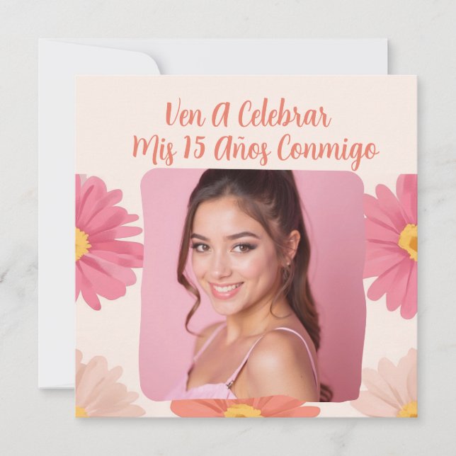 Invitación Foto personalizado Mis Quince Flores Quinceañera R (Anverso)