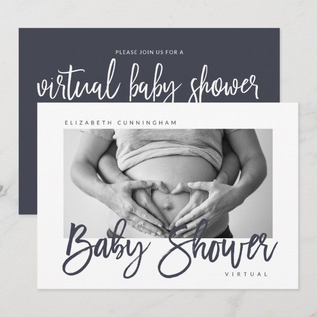 Invitación Foto Personalizado moderna de Baby Shower virtual (Anverso / Reverso)
