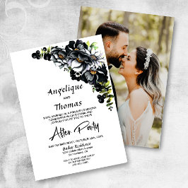 Invitación Foto personalizado Moody Black Floral Wedding Rece