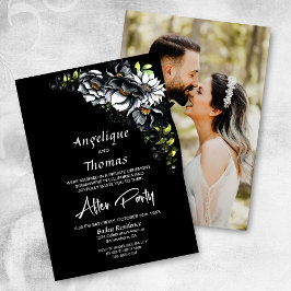 Invitación Foto personalizado Moody Black Floral Wedding Rece