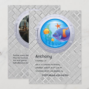 Invitación Foto personalizado Nautical Porthole Cumpleaños