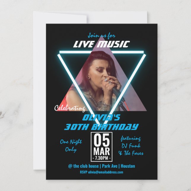 Invitación Foto personalizado Neon y Fiesta de cumpleaños 30  (Anverso)