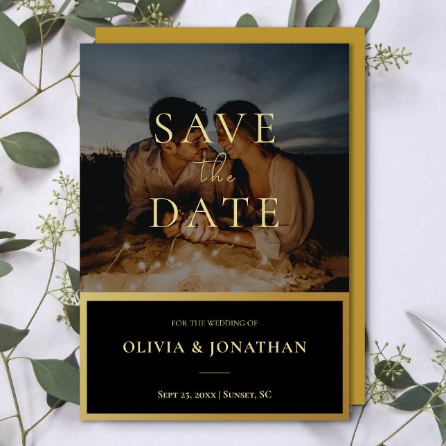 Invitación Foto personalizado Oro moderno Guardar la fecha (custom Photo Modern Gold Save the Date Invitation)