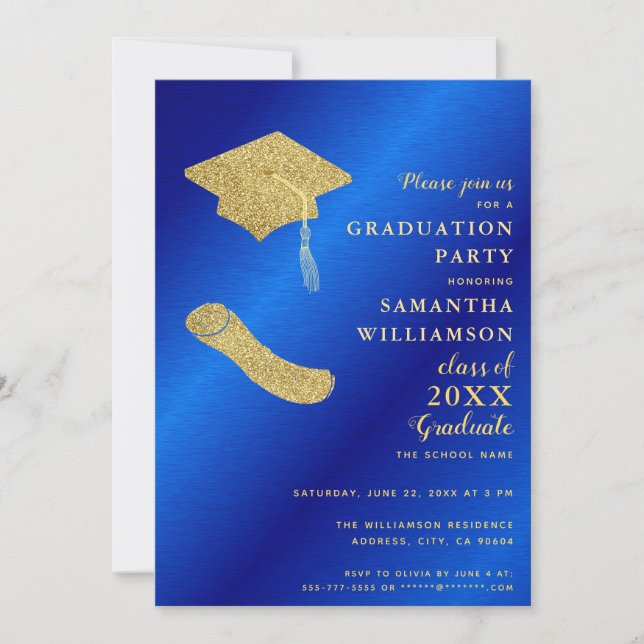 Invitación Foto personalizado Partido de Graduación Real Azul (Anverso)