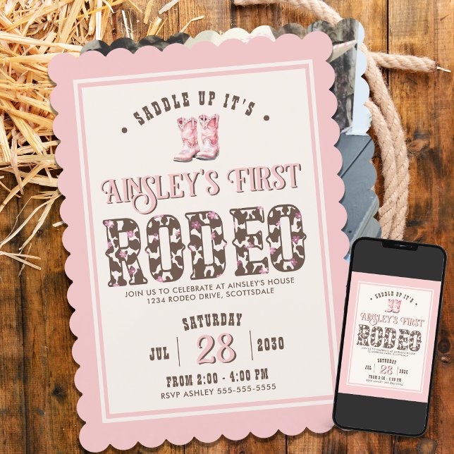 Invitación Foto personalizado Pink First Rodeo Chicas Primer  (Subido por el creador)