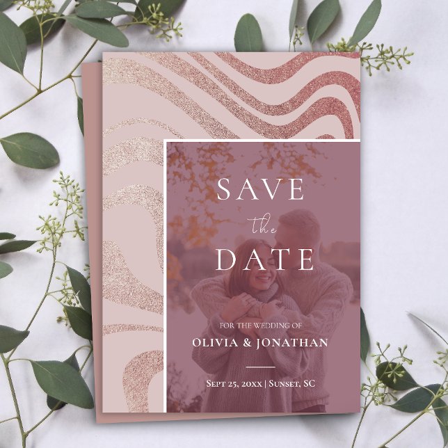 Invitación Foto personalizado RoseGold moderna Guardar la fec (custom Photo Modern RoseGold Save the Date Invitation)
