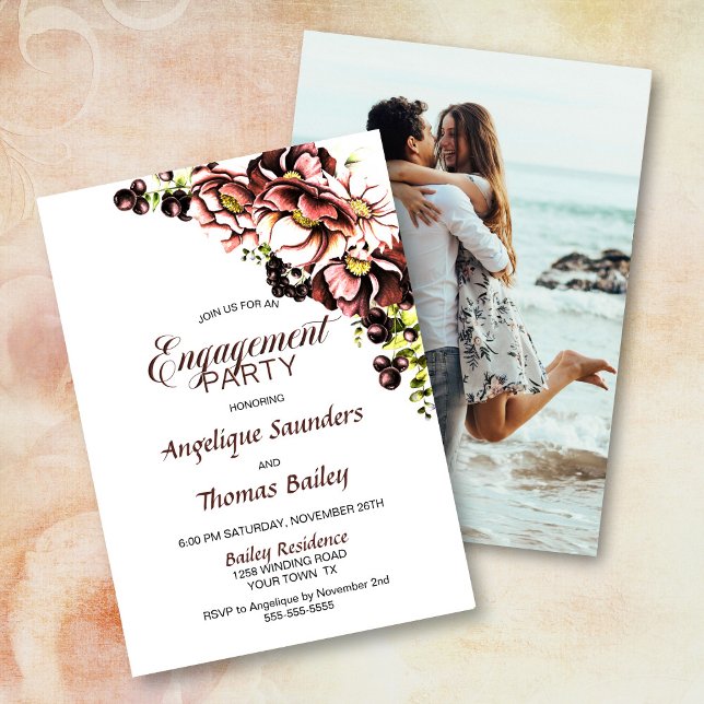 Invitación Foto personalizado Rustic Fall Floral Engagement P (Subido por el creador)