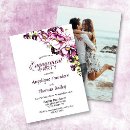 Invitación Foto personalizado Rustic Pink Floral Engagement P