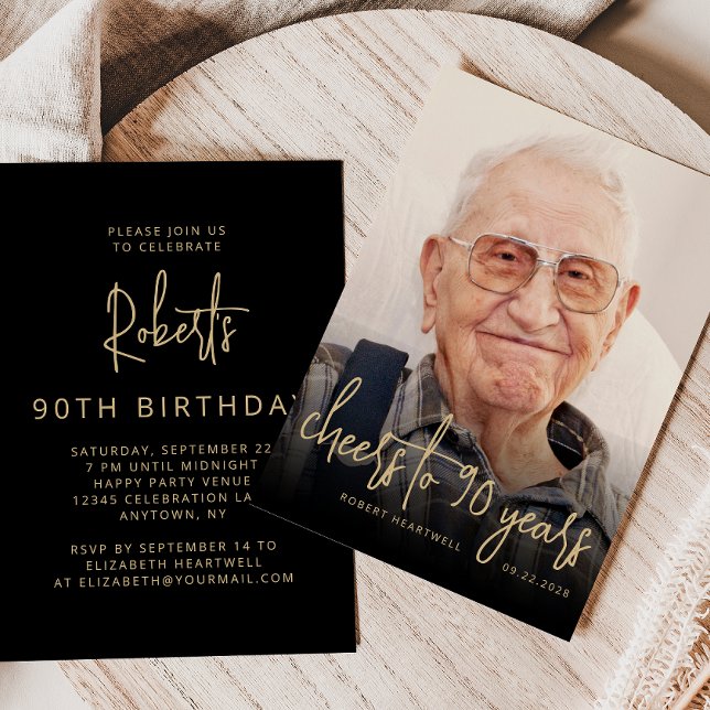 Invitación Foto personalizado Saluda Fiesta de Cumpleaños 90 (Subido por el creador)