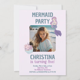 Invitación Foto personalizado Sirena Fiesta de Cumpleaños Púr