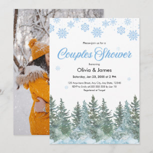 Invitación Foto Pino Invierno Copos de Nieve Ducha de Novia P