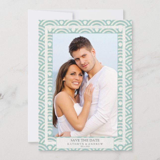 Invitación Foto plana de boda japonesa Seigaiha Save The Date (Anverso)