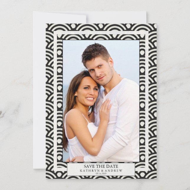 Invitación Foto plana de boda japonesa Seigaiha Save The Date (Anverso)