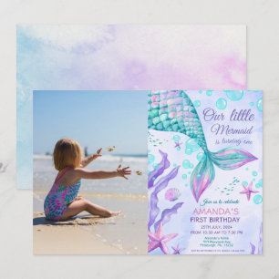 Invitación Foto Primer cumpleaños bajo el Fiesta de la sirena