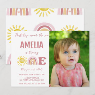 Invitación Foto Primer Viaje Alrededor del Sol Boho Cumpleaño
