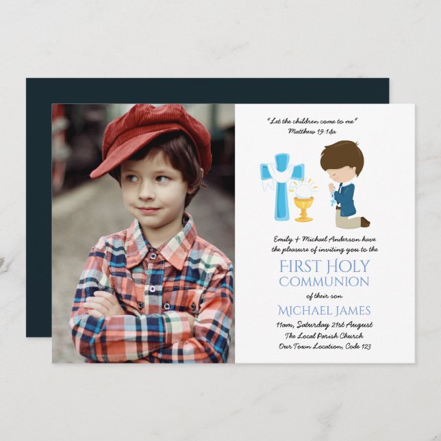 Invitación FOTO: Primera comunión sagrada invita a los chicos (Anverso / Reverso)