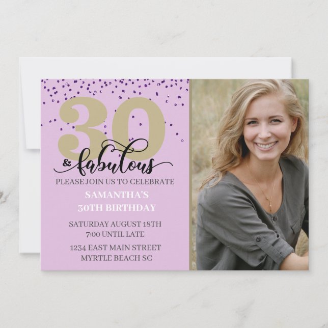 Invitación Foto Purple 30 y fabulosa fiesta de cumpleaños (Anverso)