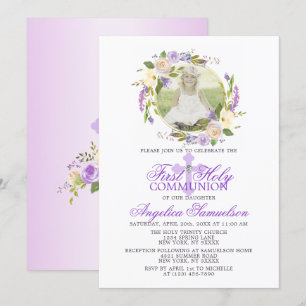Invitación FOTO púrpura floral de la lavanda del primer chica