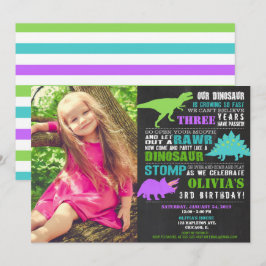 Invitación Foto púrpura verde verde azulada del cumpleaños