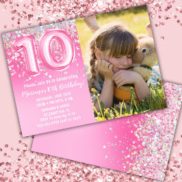 Invitación Foto Purpurina Rosa 10 cumpleaños