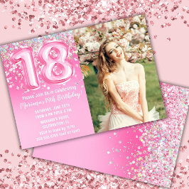 Invitación Foto Purpurina Rosa 18º cumpleaños