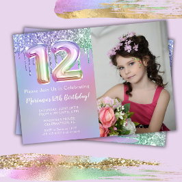 Invitación Foto: Purpurina Rosa Morado 12º cumpleaños
