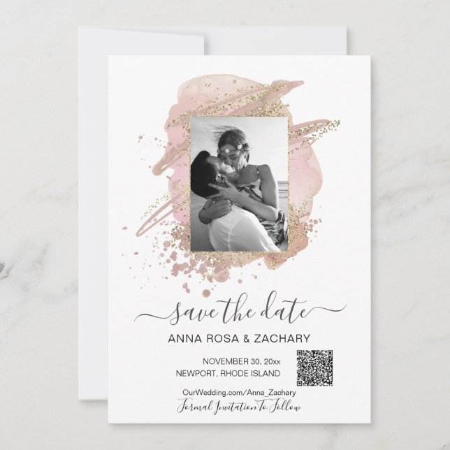 Invitación *~* Foto QR - BODA GUARDAR LA FECHA Sitio Web AR6 (Anverso)