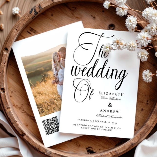 Invitación Foto QR Boda moderno de escritura negra (Subido por el creador)