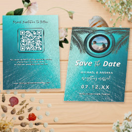 Invitación Foto | QR Code Beach Wedding Moderno Guardar la fe
