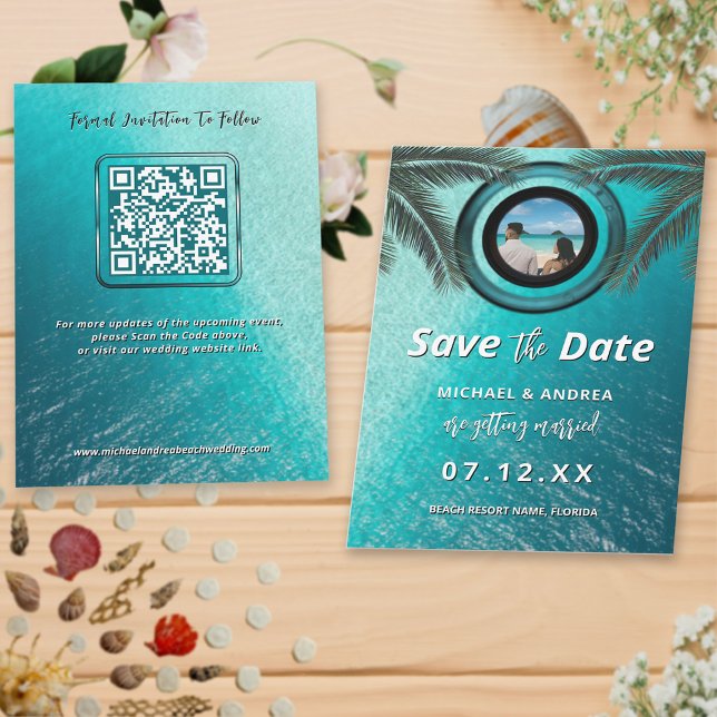 Invitación Foto | QR Code Beach Wedding Moderno Guardar la fe (Subido por el creador)