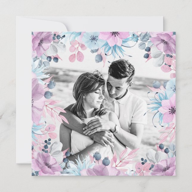 Invitación *~* FOTO QR RSVP Boda de marco floral AR12 (Anverso)