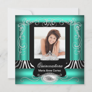 Invitación Foto Quinceañera Cumpleaños 15 Jade Verde Cebra