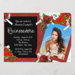 Invitación Foto Quinceanera del rosa rojo