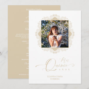 Invitación Foto Quinceañera Español Efecto Encaje Dorado