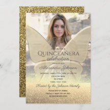 Foto Quinceanera Purpurina Mariposa de Oro
