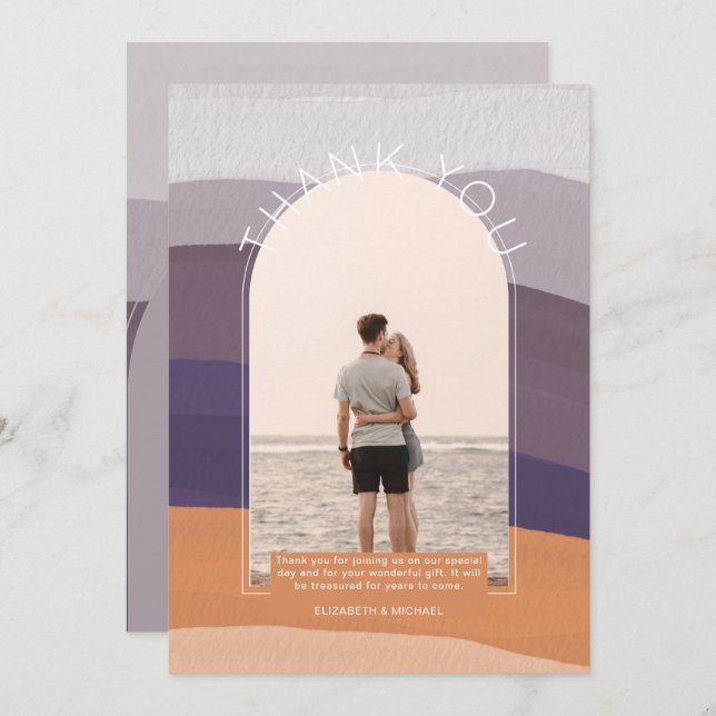 Invitación FOTO rayada de Naranja malvado contemporáneo (Anverso / Reverso)