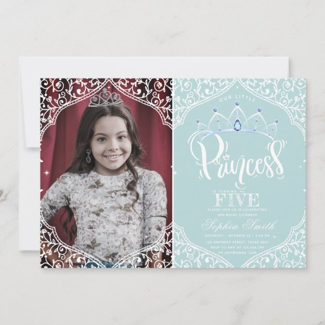 Invitación Foto real de la pequeña princesa (Anverso)