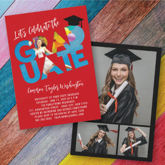Invitación Foto Recortada de Graduado Moderna Fiesta de Gradu