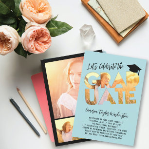 Invitación Foto Recortada de Graduado Pastel Azul Fiesta de G