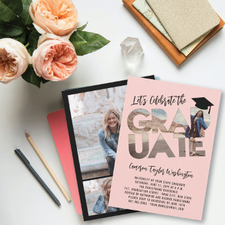 Invitación Foto Recortada de Graduado Rosa Claro Fiesta de Gr