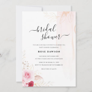 Invitación Foto: Red Rosa & Gold Floral Garden Bridal Shower