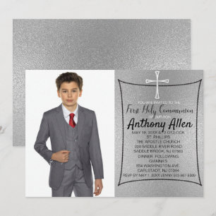 Invitación Foto Relieve metalizado plateado Primera Comunión