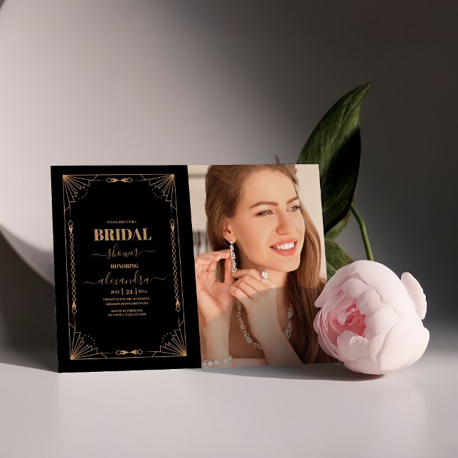 Invitación Foto Retro Art Deco Ducha Negra Bridal (Subido por el creador)