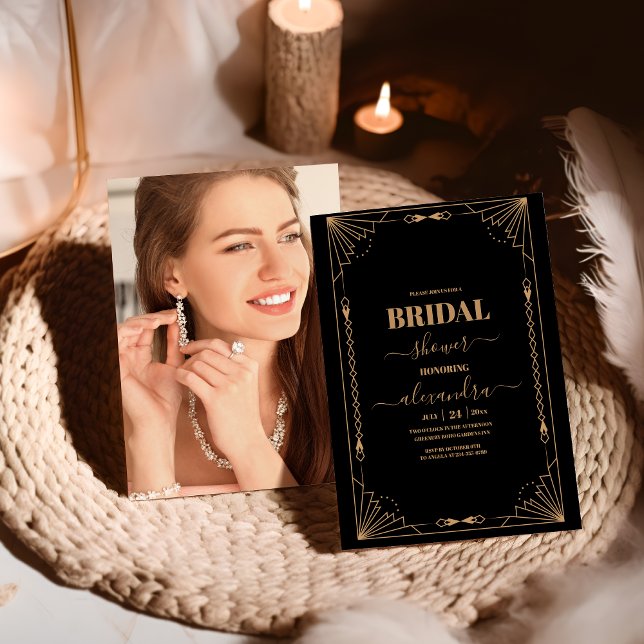 Invitación Foto Retro Art Deco Ducha Negra Bridal (Subido por el creador)
