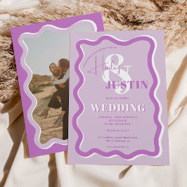 Invitación Foto retro de boda ondulado de curva violeta