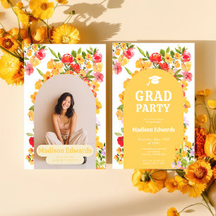 Invitación Foto Retro de Flor Silvestre Amarilla Naranja para