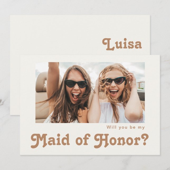 Invitación Foto retro de marfil - doncella de propuesta de ho (Anverso / Reverso)