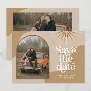Invitación Foto retro de TRIXIE Beige Guardar fecha