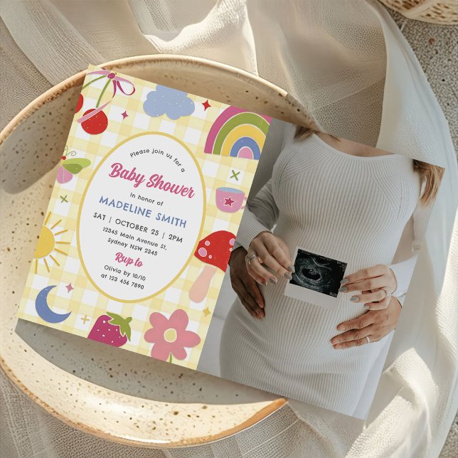 Invitación Foto Retro Dibujada a Mano de Fiesta de Bebé Capri (Subido por el creador)