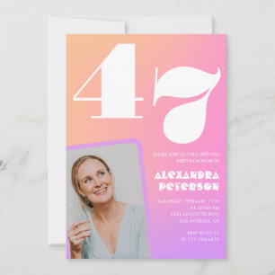 Invitación Foto retro gradiente rosa 47 cumpleaños